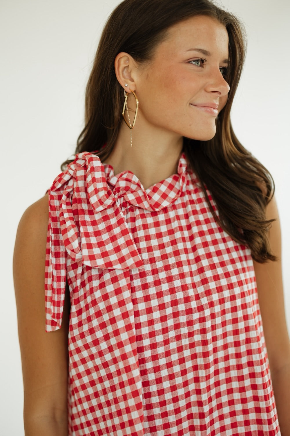 Bridget Red Gingham Tie Neck Top (S-3XL)