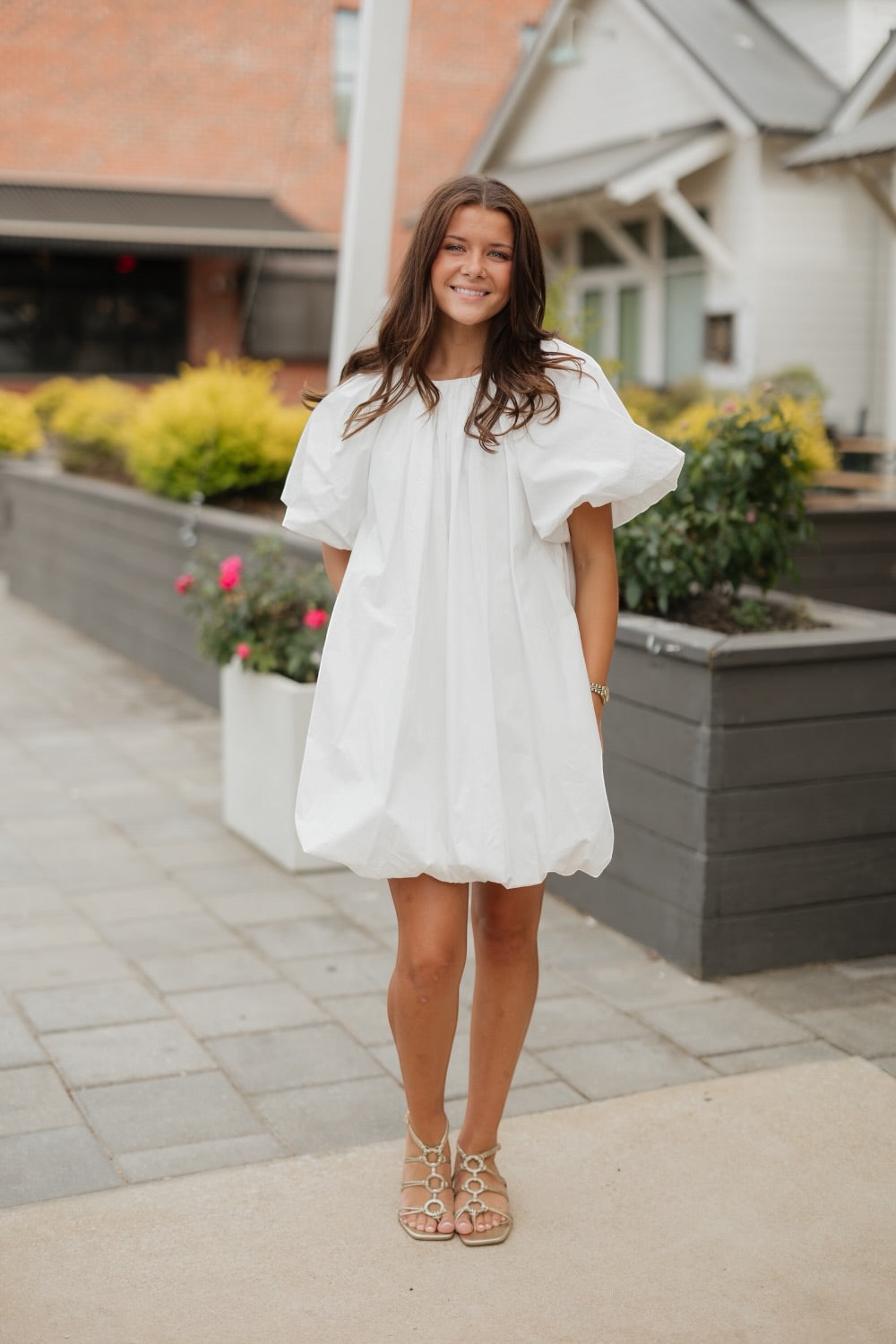 Sadie White Bubble Hem Mini Dress