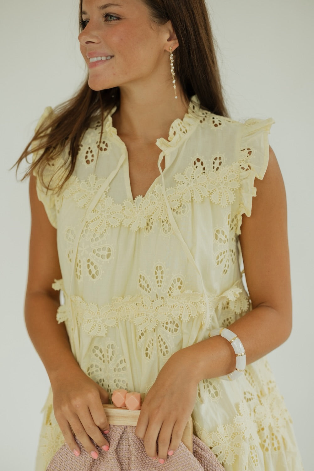 Kensie Butter Yellow Embroidered Baby Doll Dress