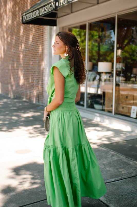 Aerin Green Apple Smocked Band Maxi Skirt (S-3XL)