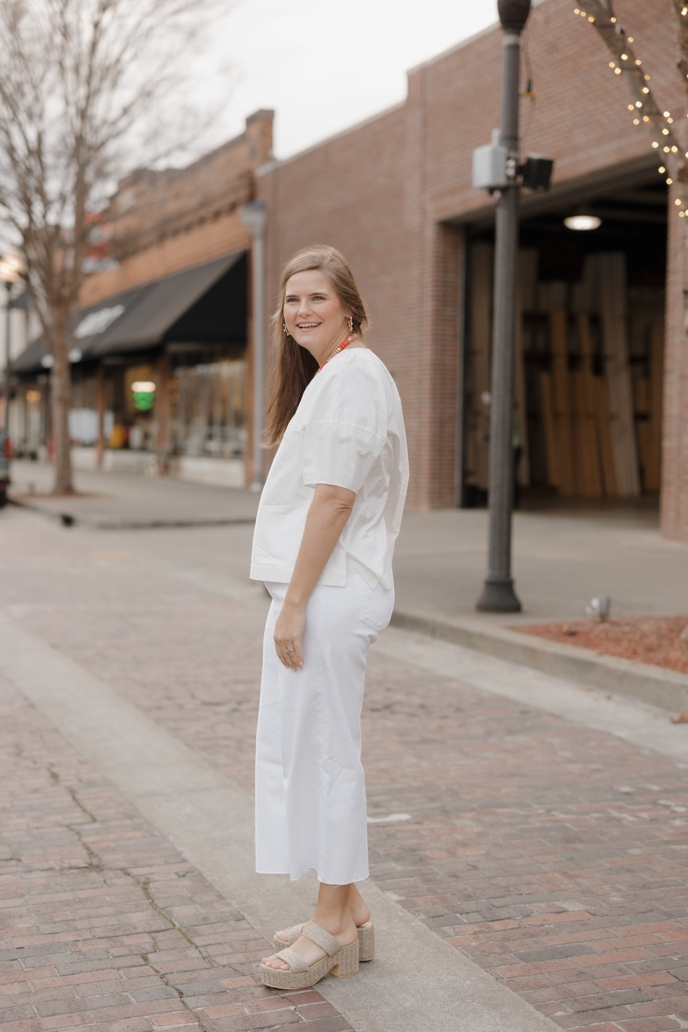 Pennie White Poplin V-Neck Blouse