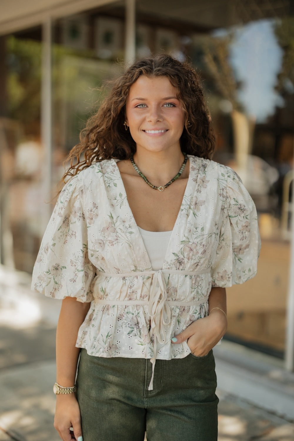 Jackie Ivory Embroidered Eyelet Peplum Top