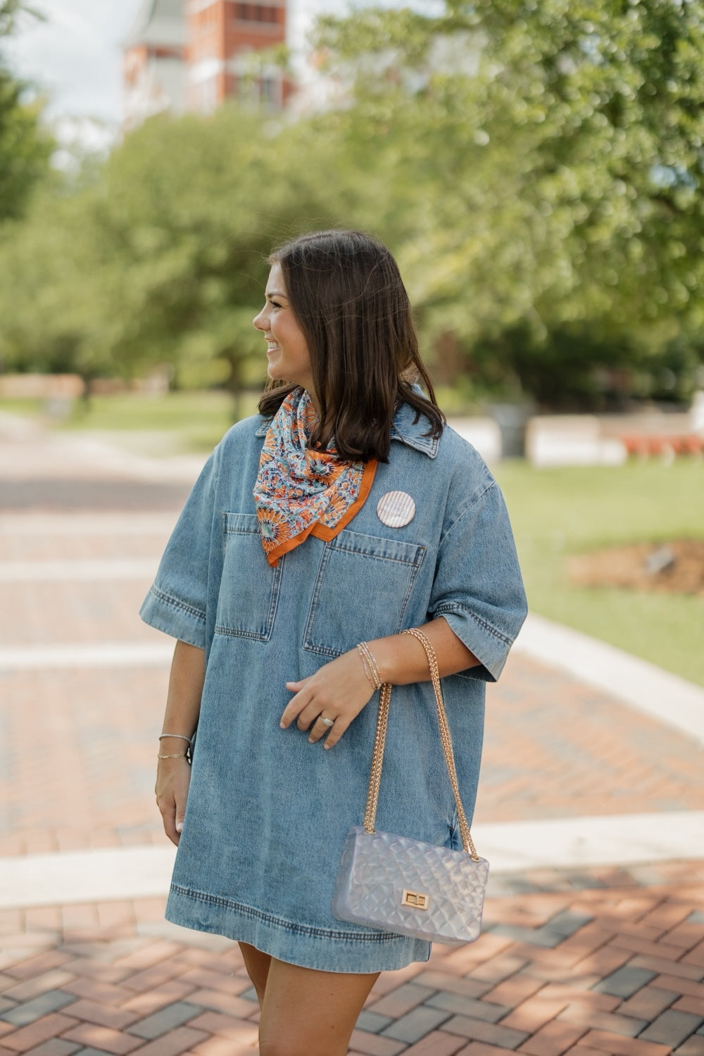 Orange Abstract Floral Print Silky Bandana