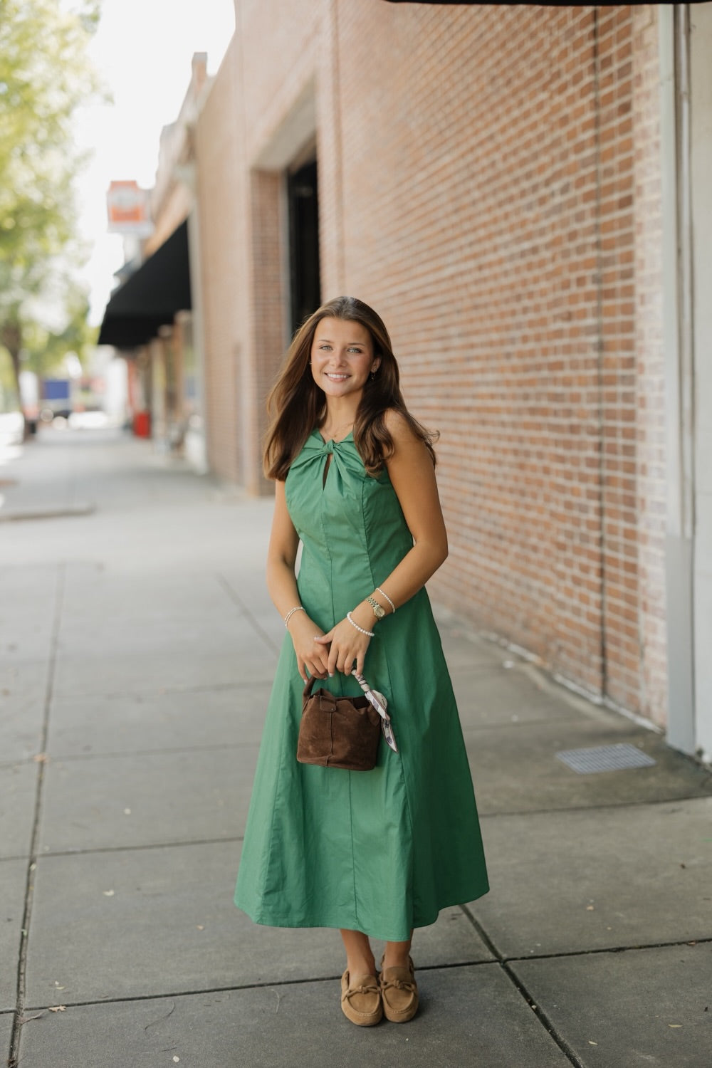 Pauline Green Keyhole Knot Midi Dress