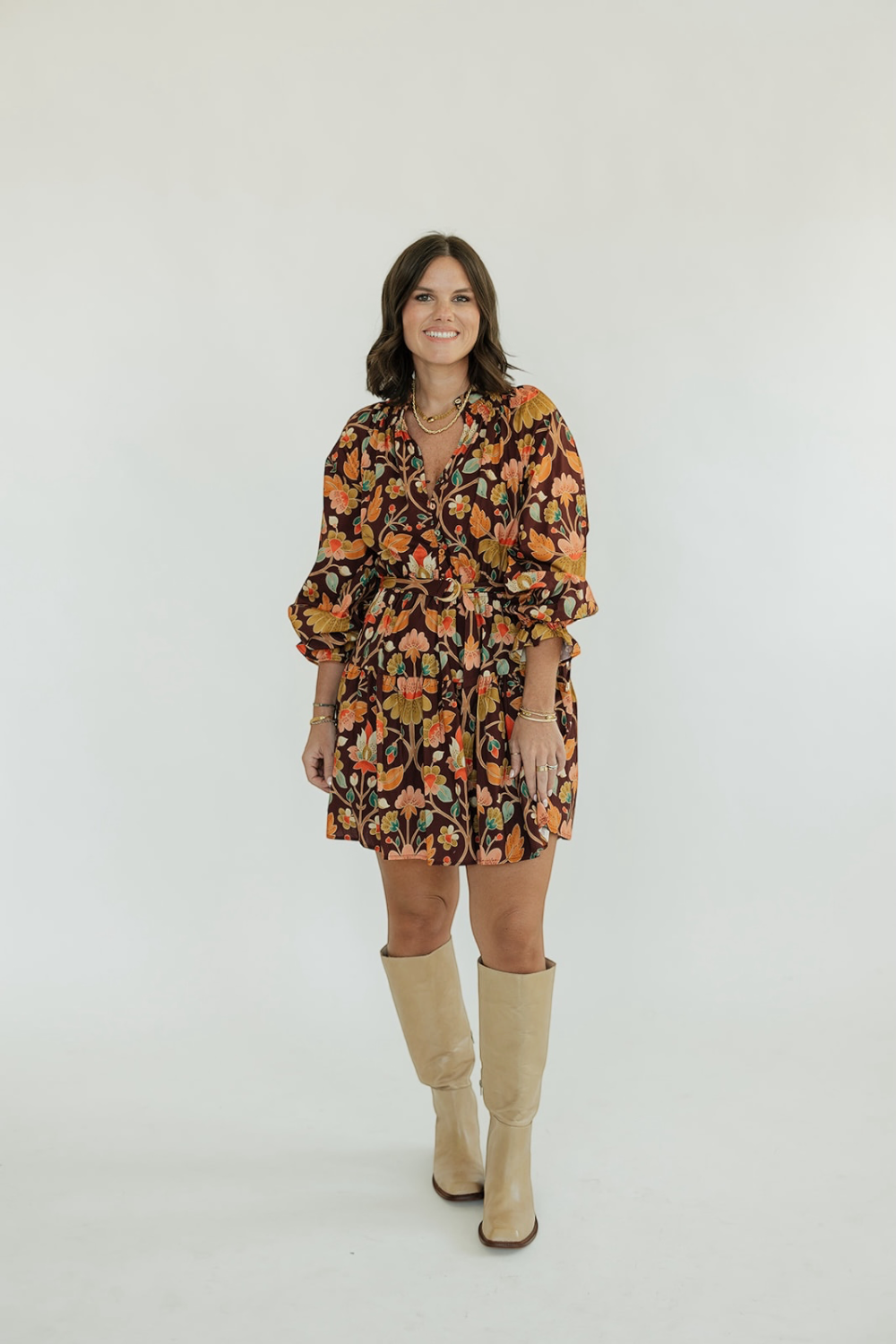 Belle Amber Bloom Long Sleeve Mini Dress