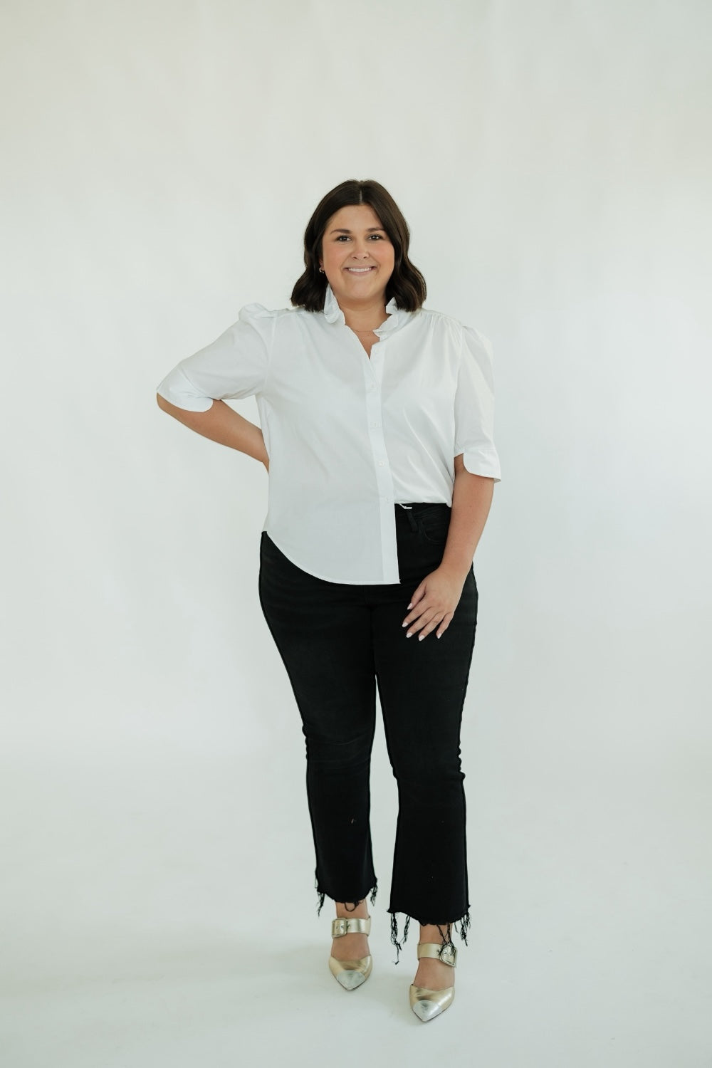 Jodie Ruffle Collar Blouse in White (S-3XL)