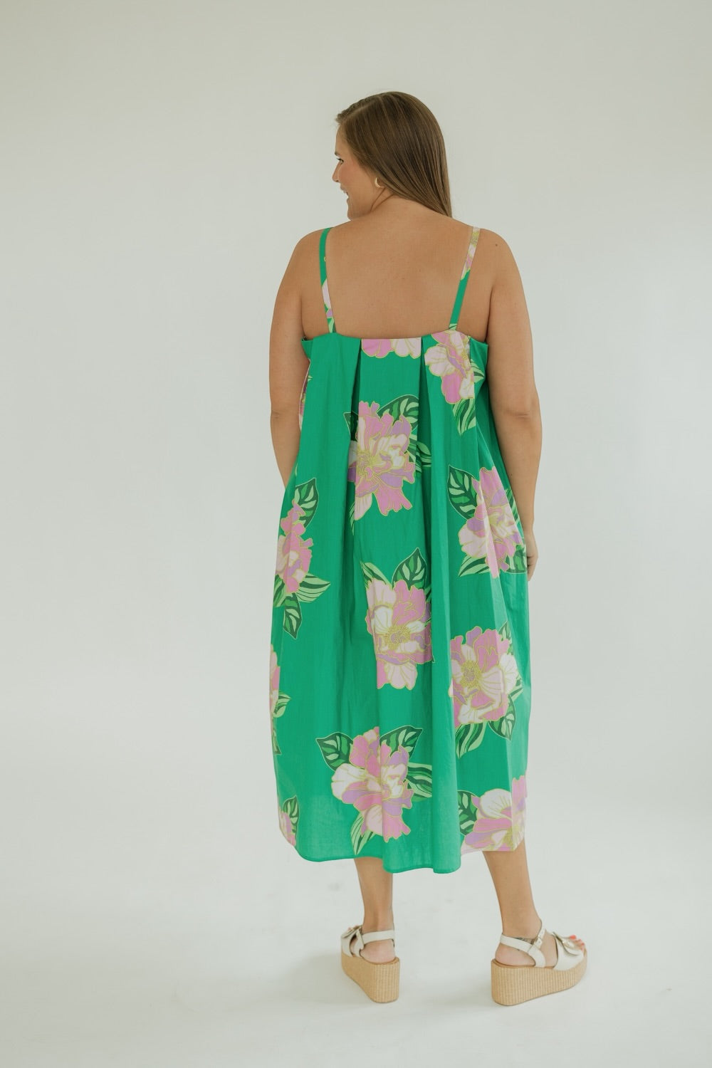 Talia Green Floral Thin Strap Midi Dress (XS-XL)