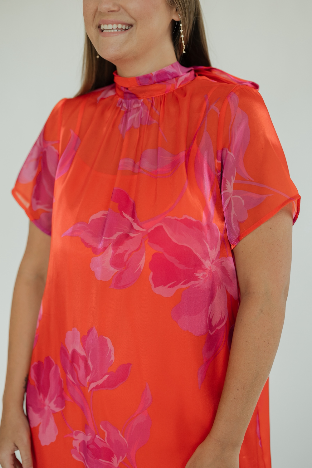 Dime Red Fuchsia Organza Mockneck Maxi Dress (XS-3XL)