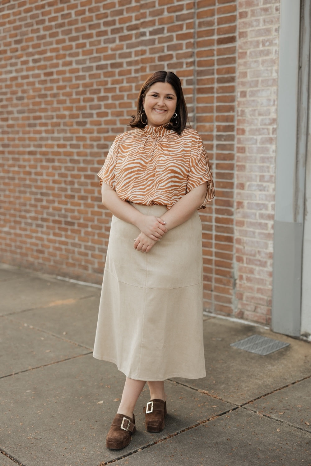Natural Suede A-Line Midi Skirt (S-3XL)