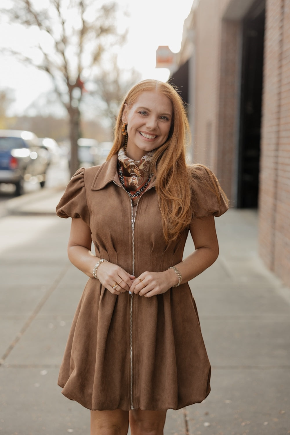 Stella Brown Suede Zip Front Dress