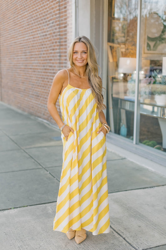 Midi Yellow Cabana Stripe Dress