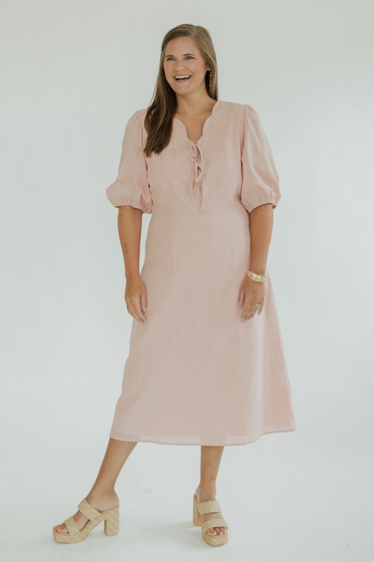 Bindi Blush Scallop Edge Midi Dress