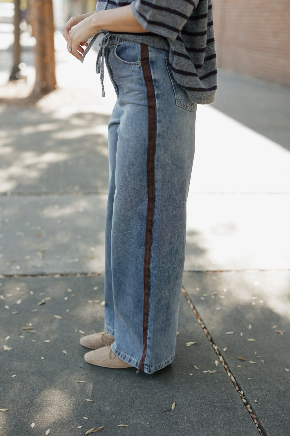 Durango Suede Side Trim Detail Denim Straight Leg Pants (XS-XL)