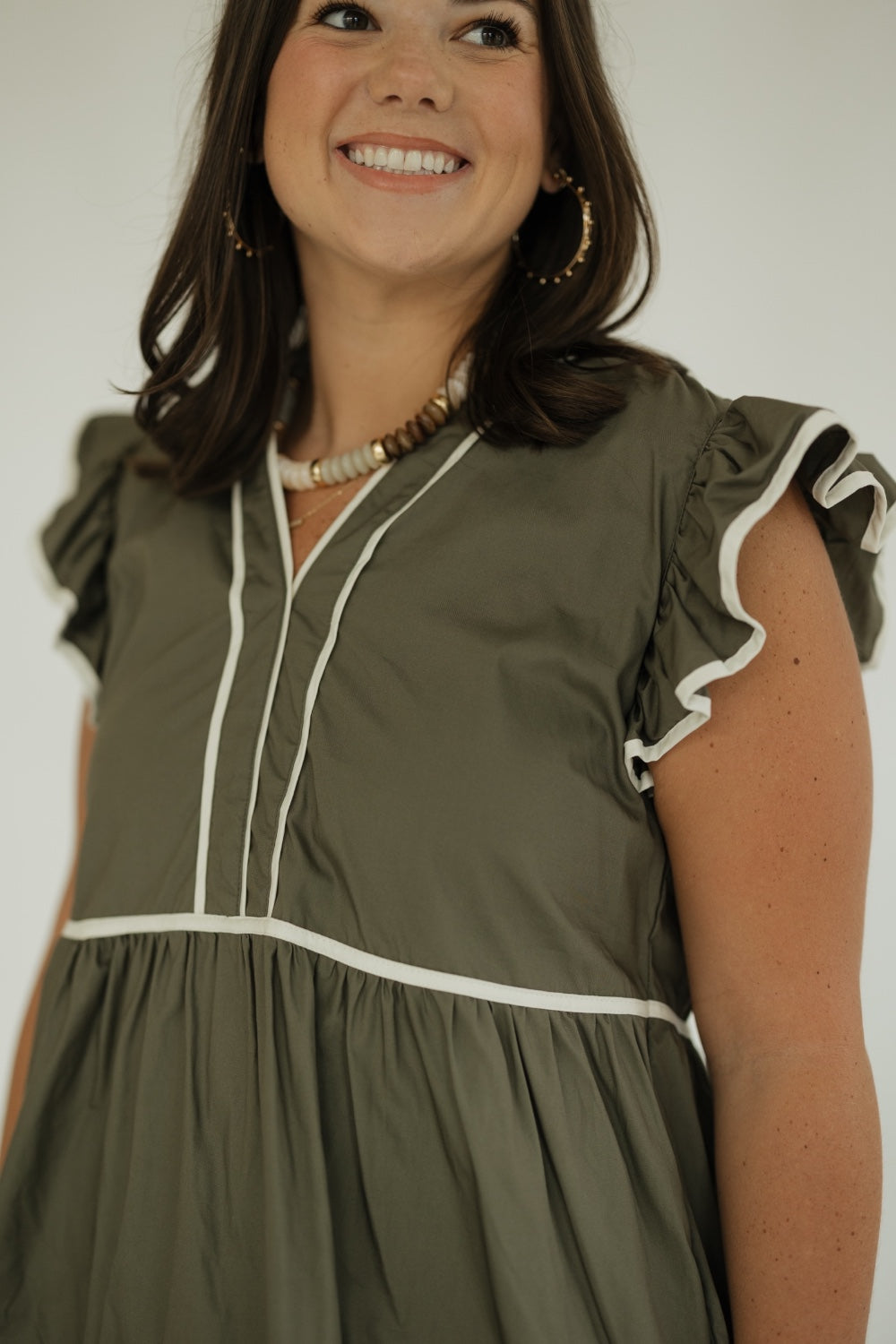 Sandy Olive Flutter Sleeve Ruffle Dress (S-2XL)