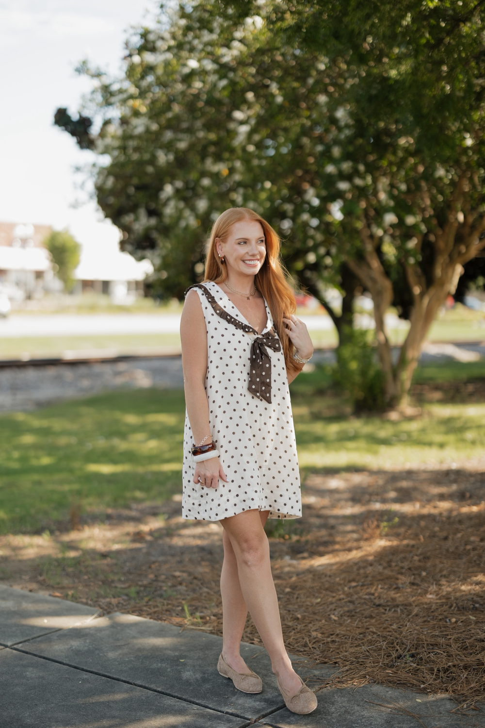 Gracie Cream Polka Dot Sleeveless Collar Dress