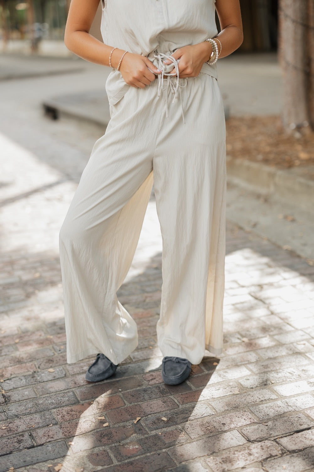 Beige Wide Leg Drawstring Pant