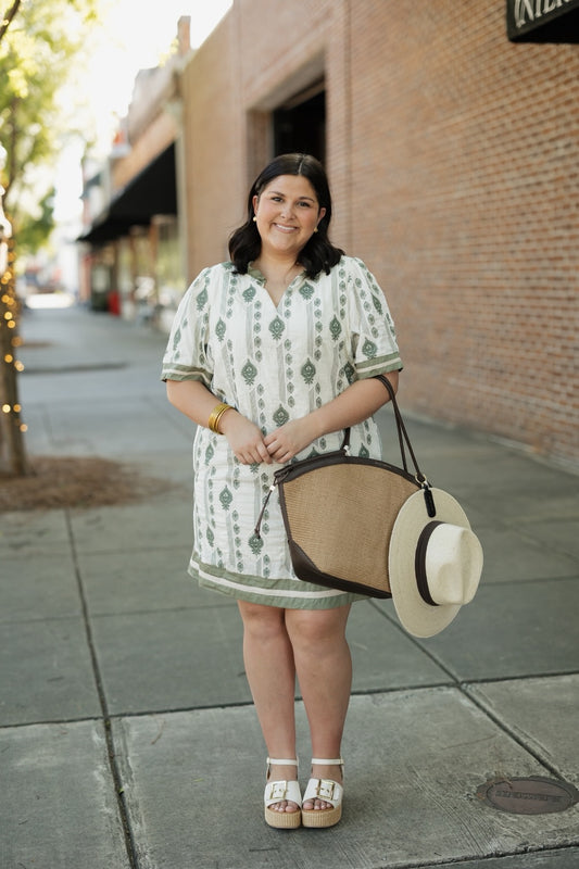 Dana Sage Embroidered Shift Dress
