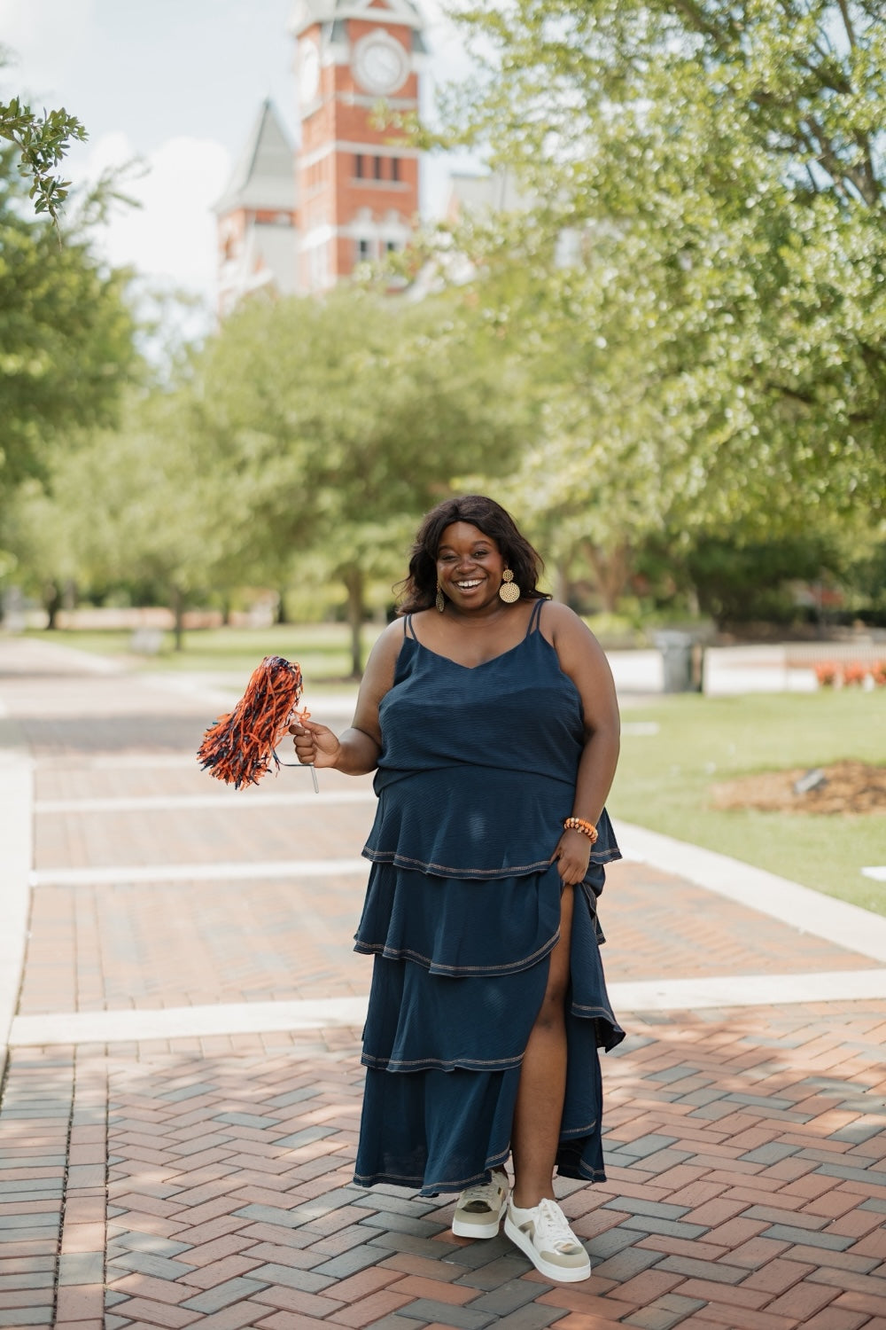Marlee Navy Contrast Stitch Tiered Maxi Skirt (XS-3XL)