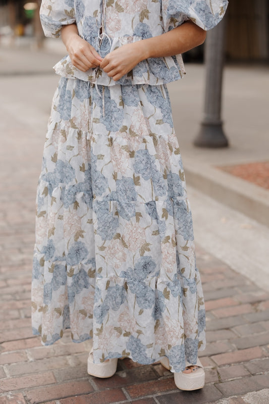 Blue Peony Floral Maxi Skirt