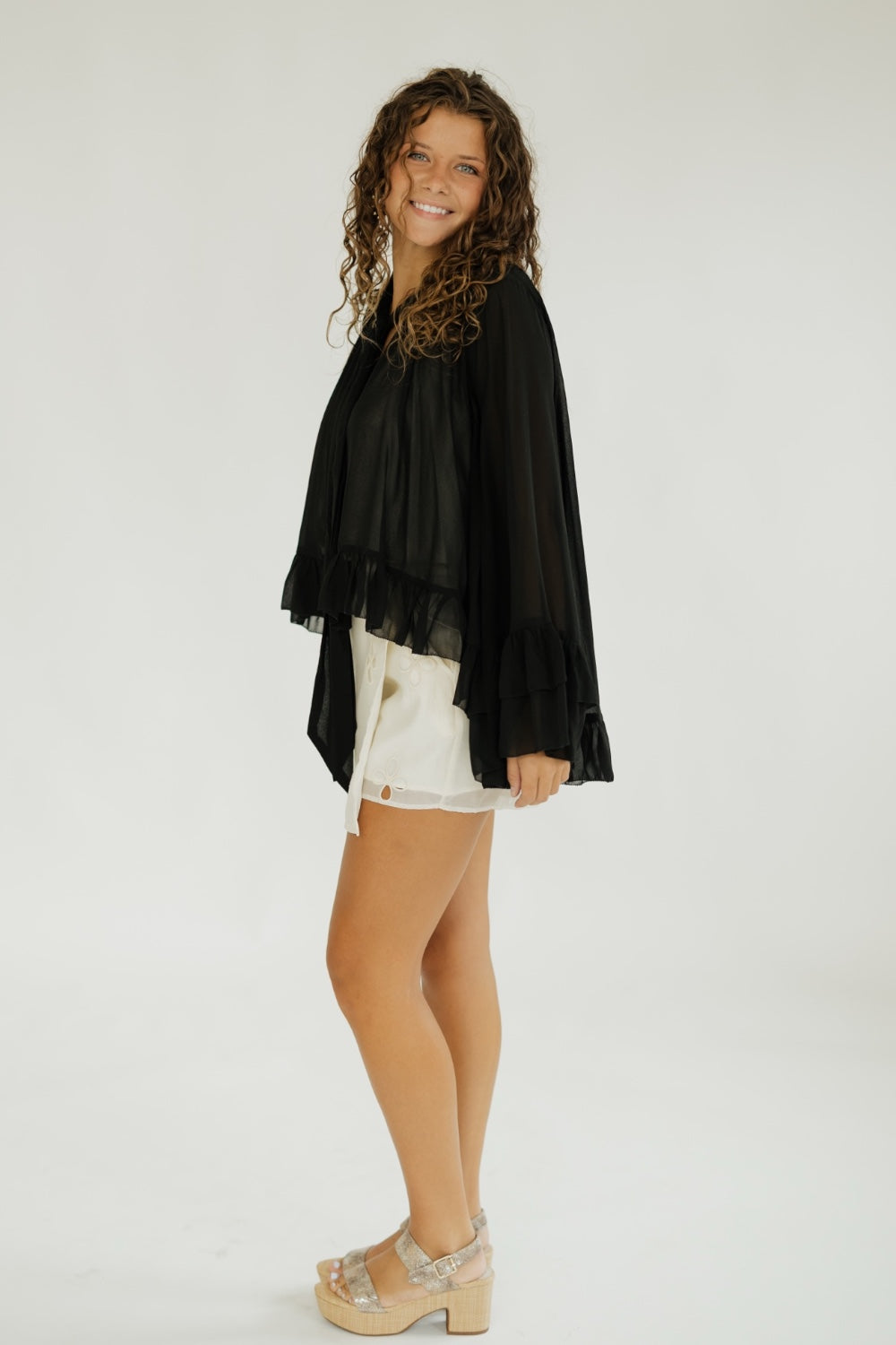 Black Ruffled Chiffon Blouse (S-3XL)