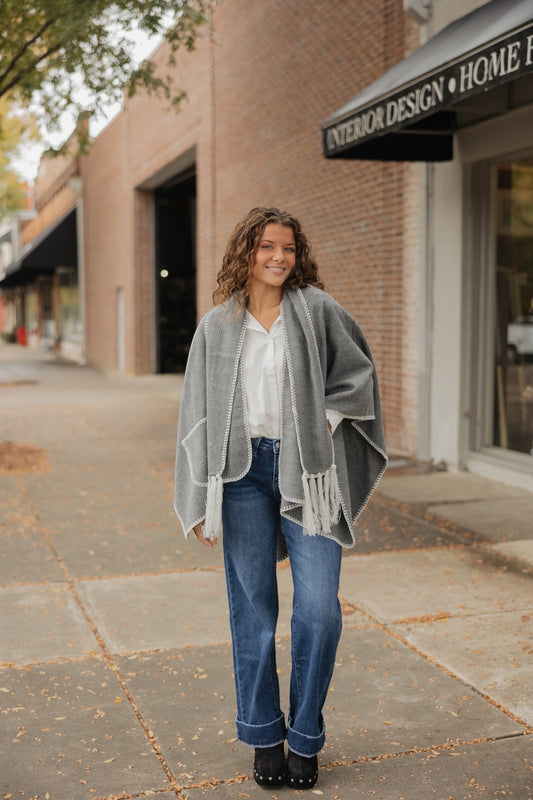 Gray Whipstitch Wrap with Scarf