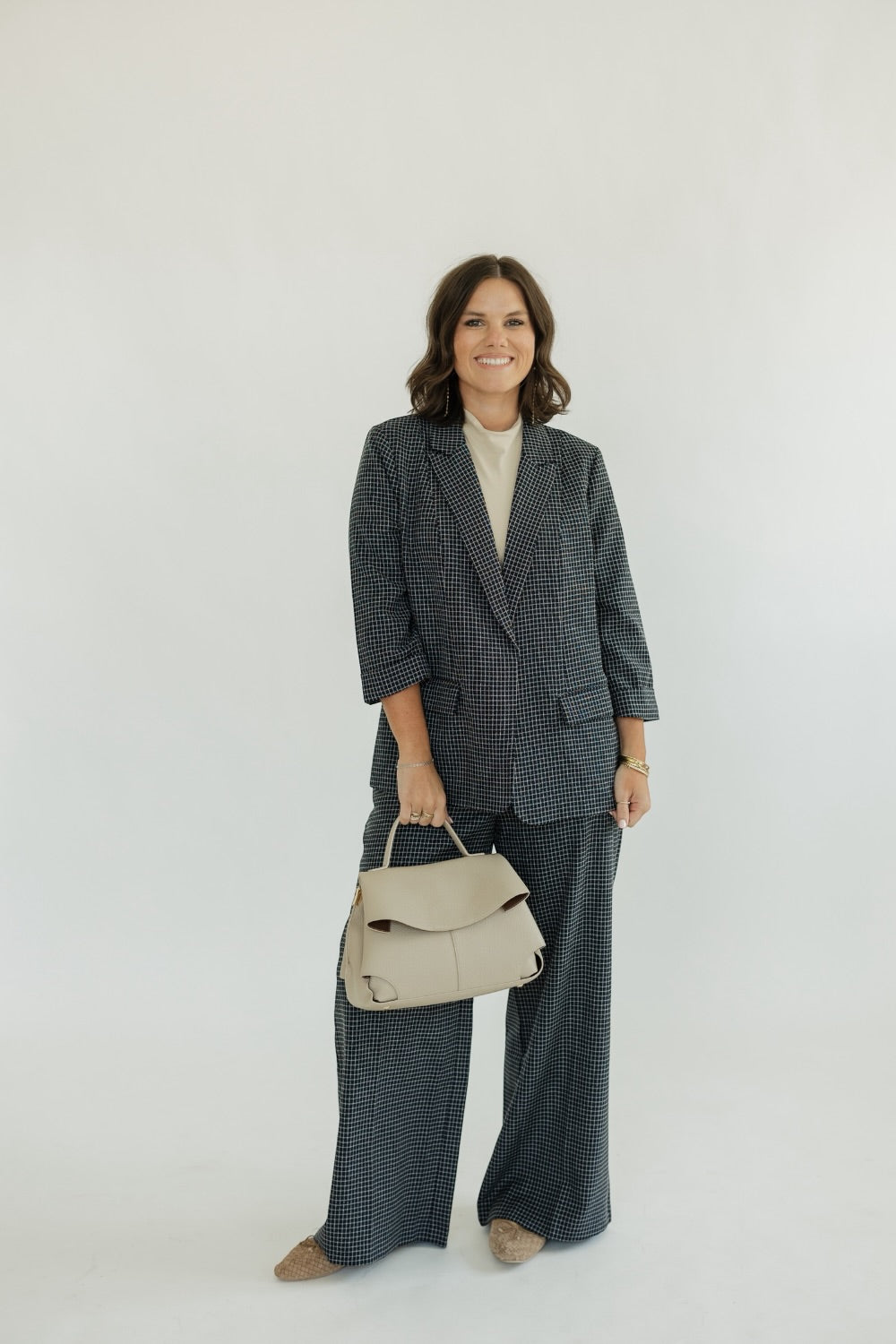 Gracey Navy Grid Print Wide Leg Pant (XS-XL)