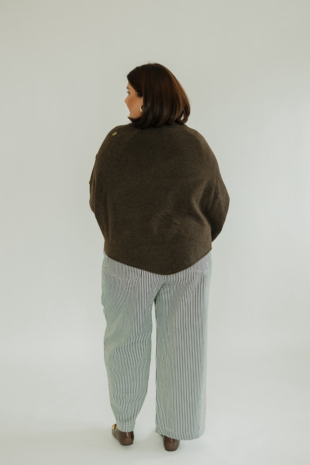 Cable Knit Button Poncho in Brown