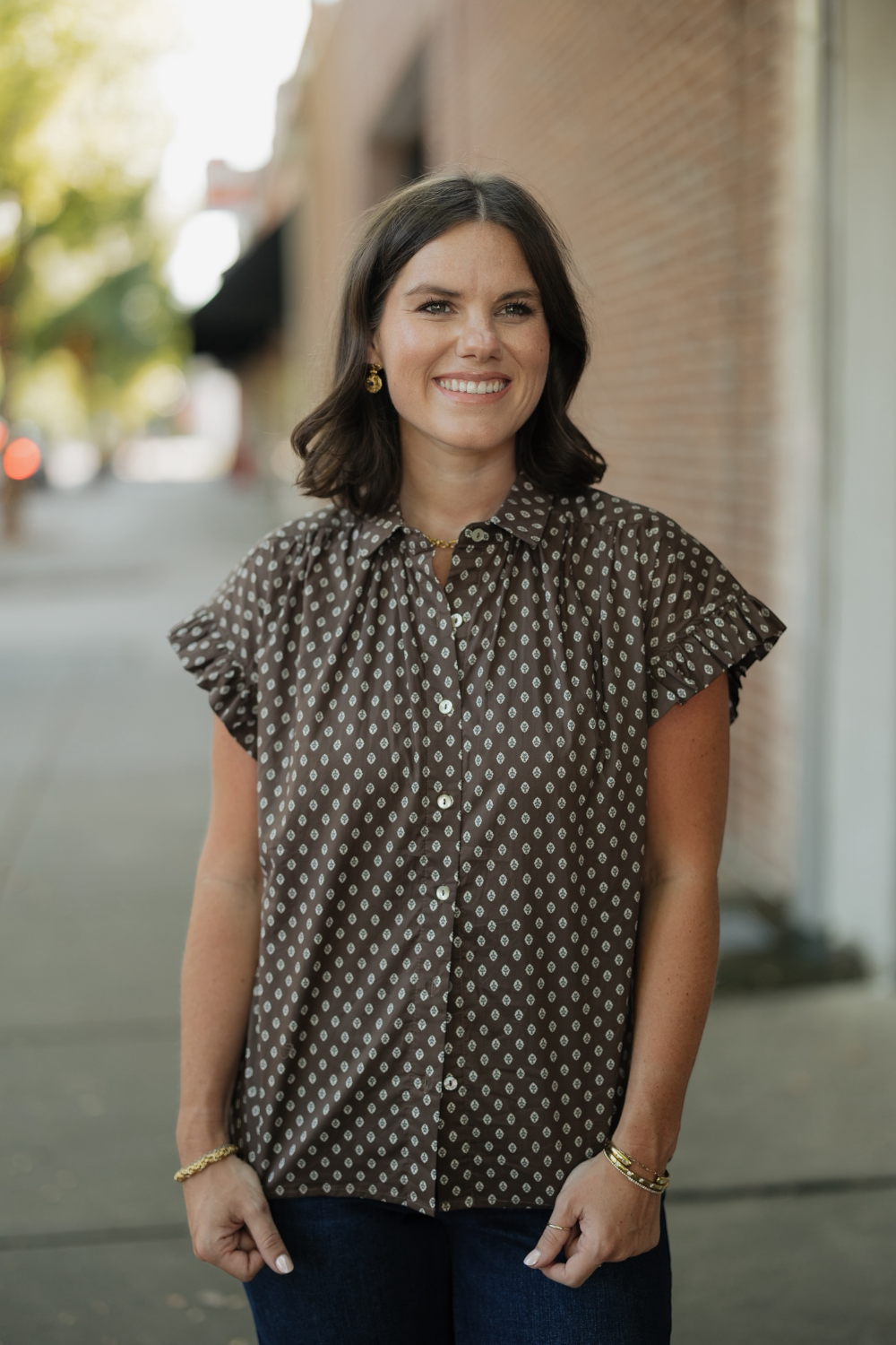 Ginny Brown Geometric Diamond Print Top