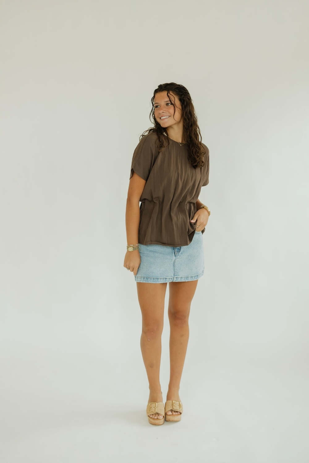 Sarah Brown Pleated Waist Top