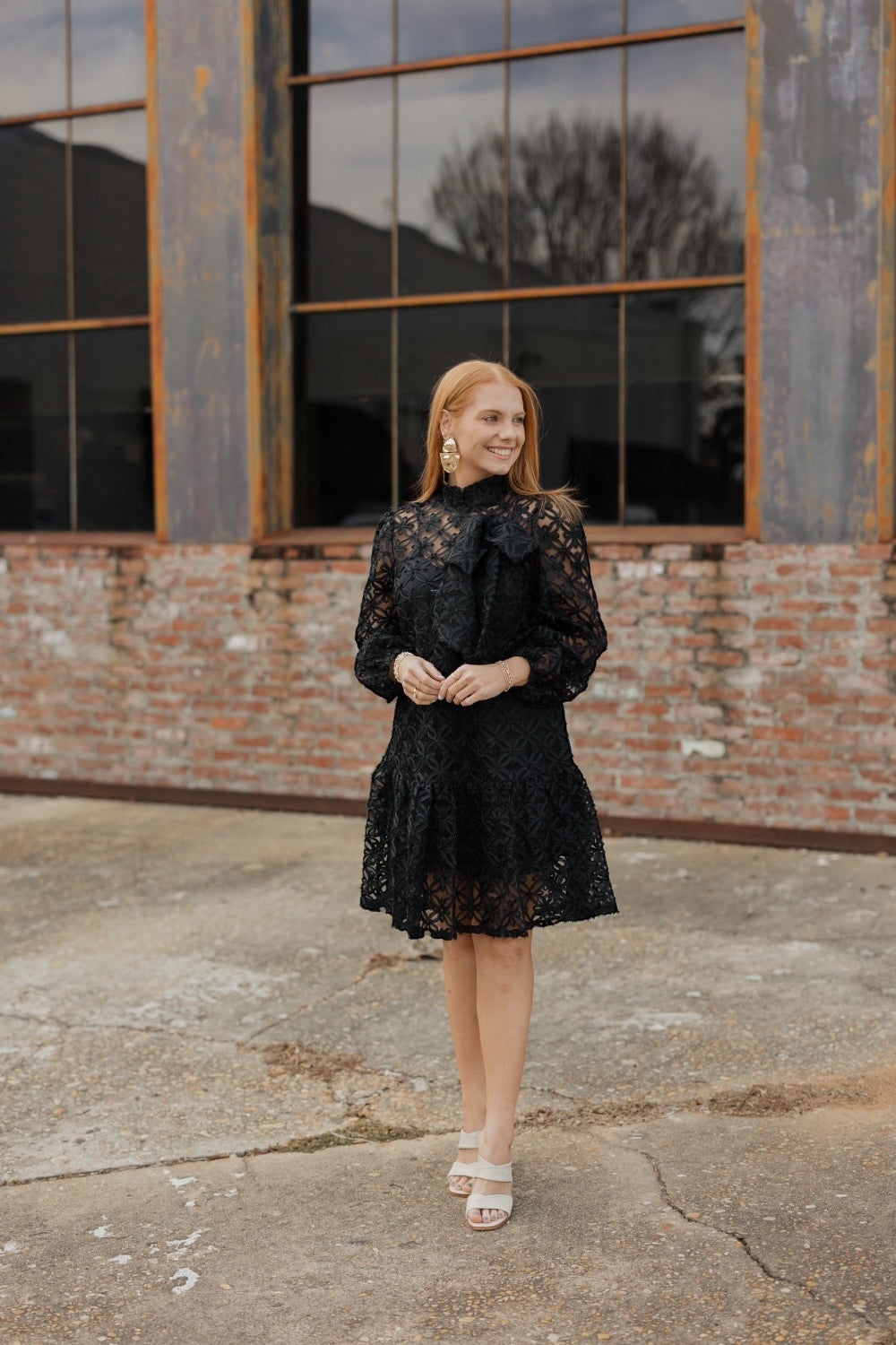 Jasmine Black Organza Long Sleeve Bow Dress