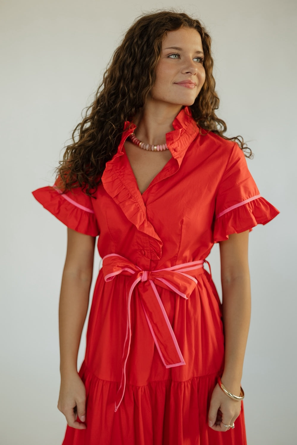 Lena Red Poplin Maxi Dress