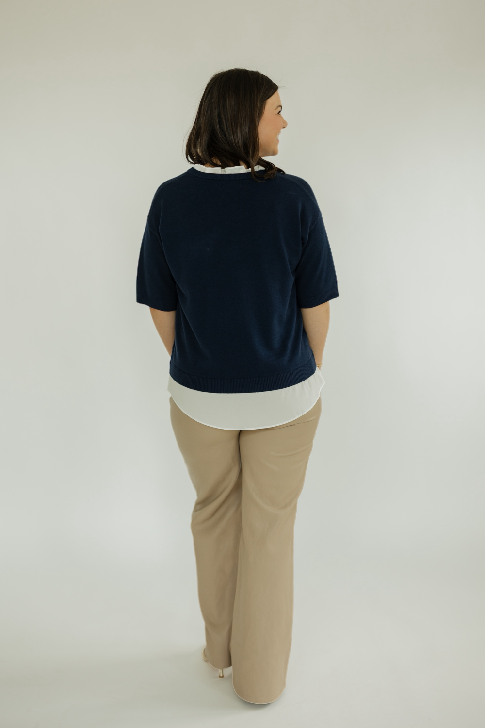 Navy Mixed Media Layered Knot Top