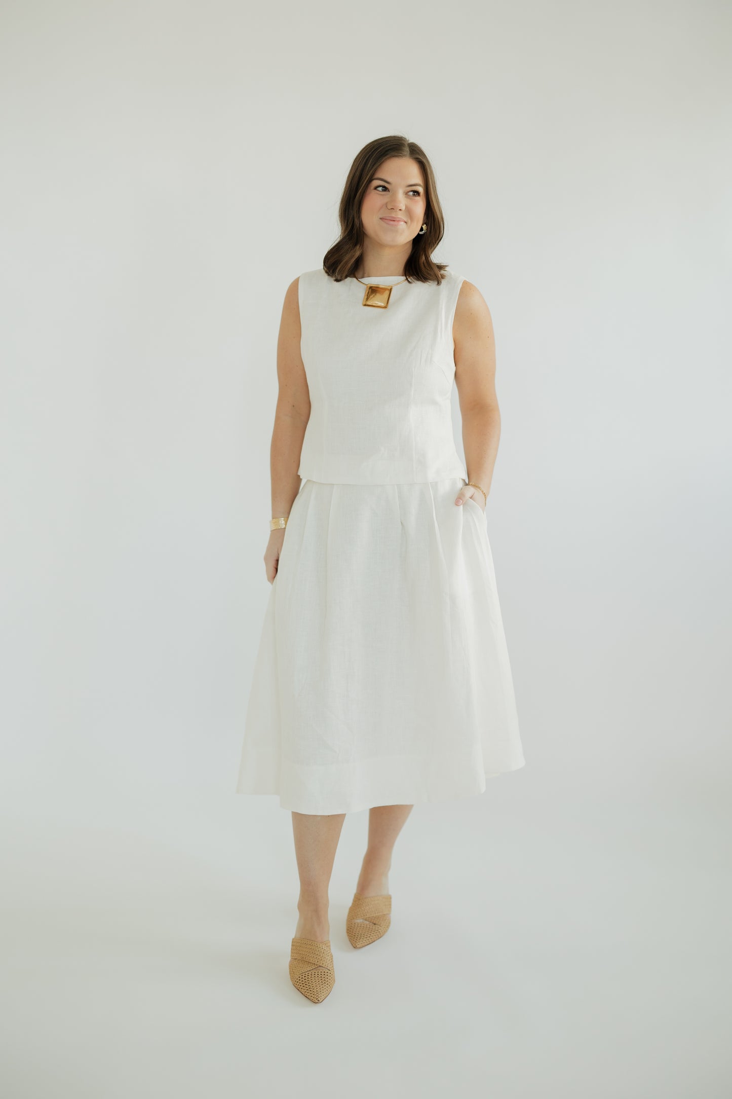 Josefina Off White Linen Sleeveless Top