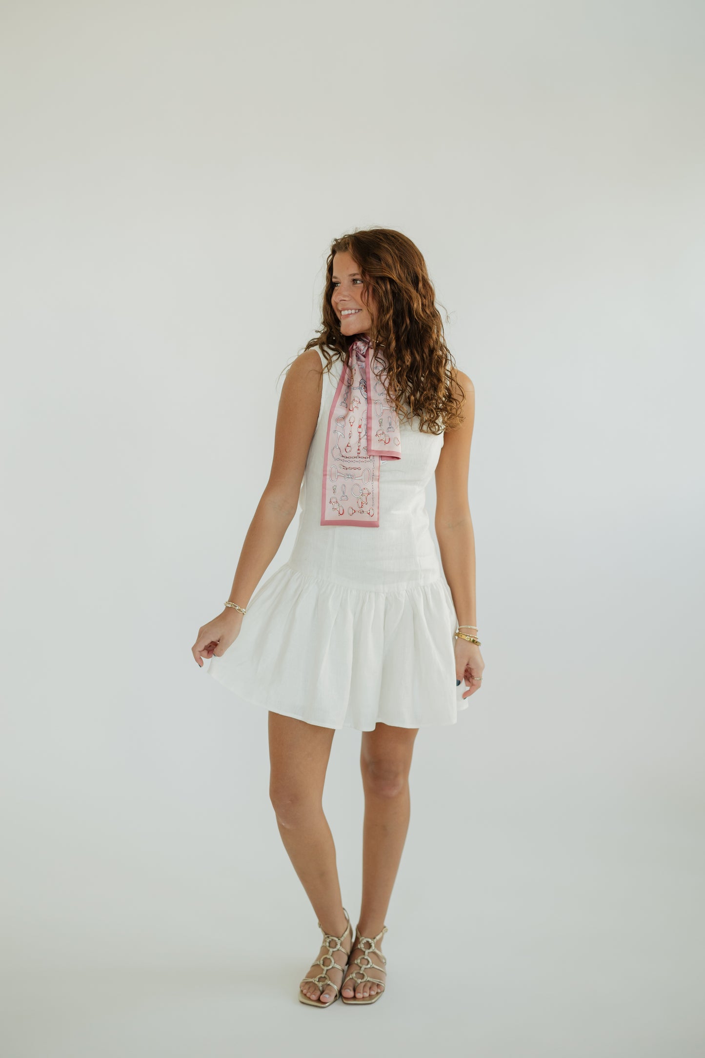 Madelyn Off White Linen Drop Waist Mini Dress