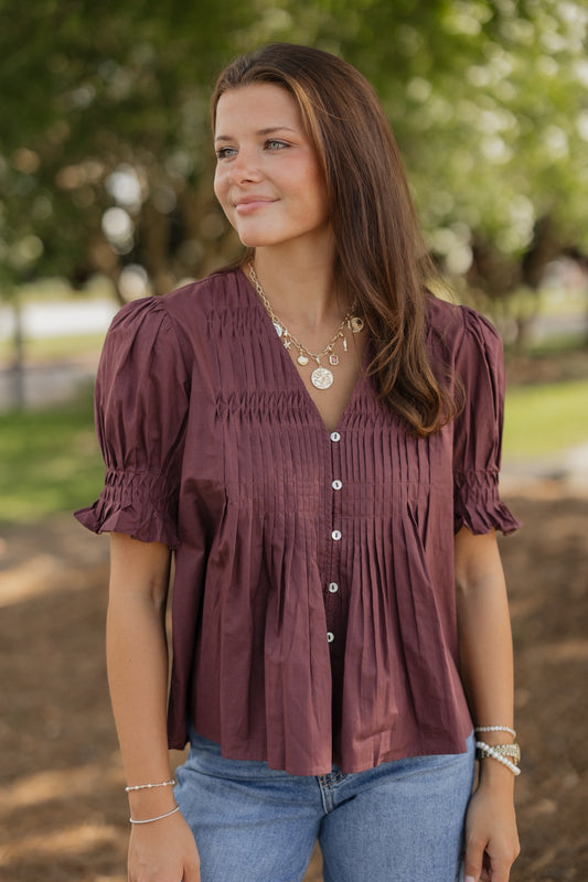 Tucker Plum Tucked Detail Blouse