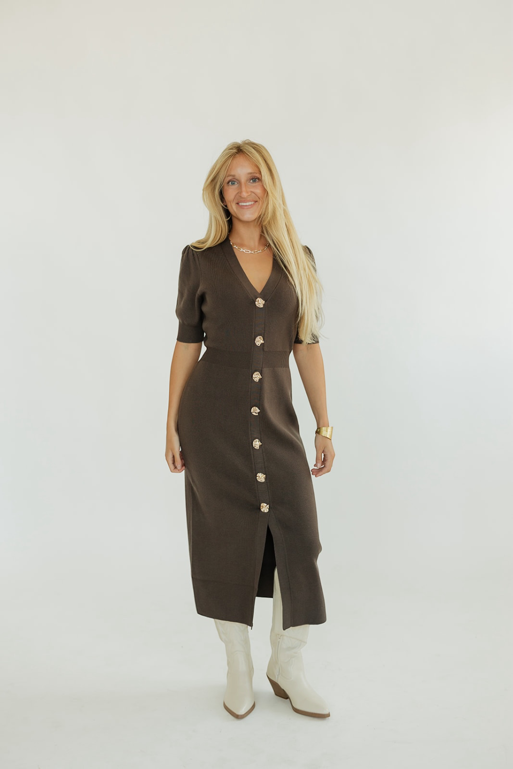 Chocolate Ribbed Short Sleeve Midi Dress (XS-XL)