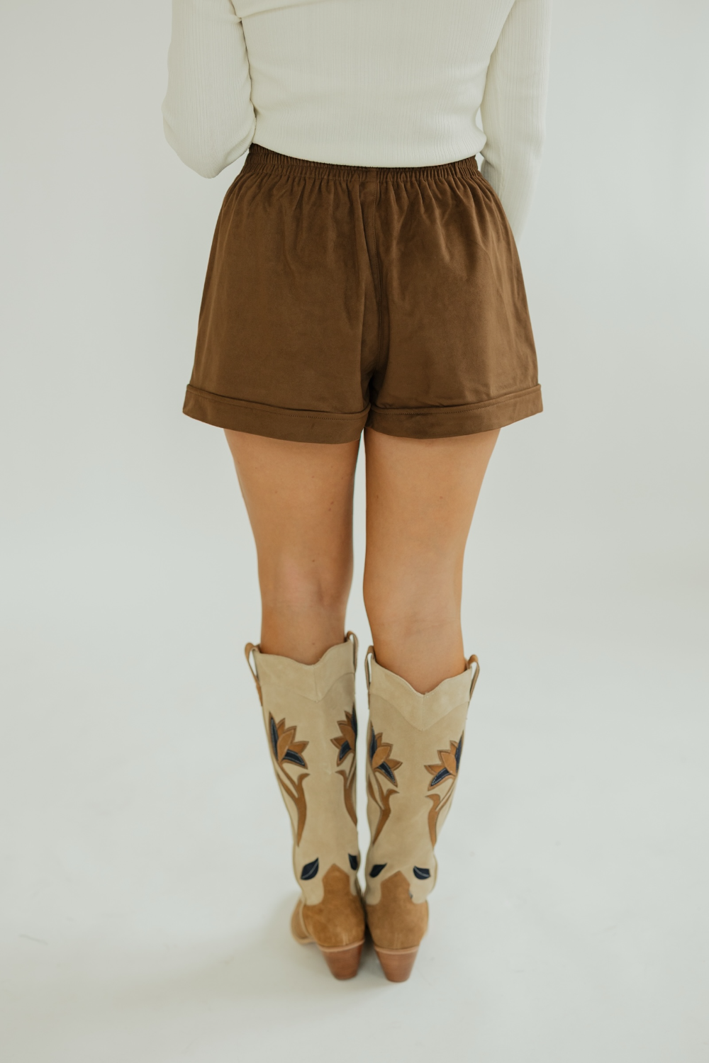 Chocolate Suede Elastic Waist Shorts