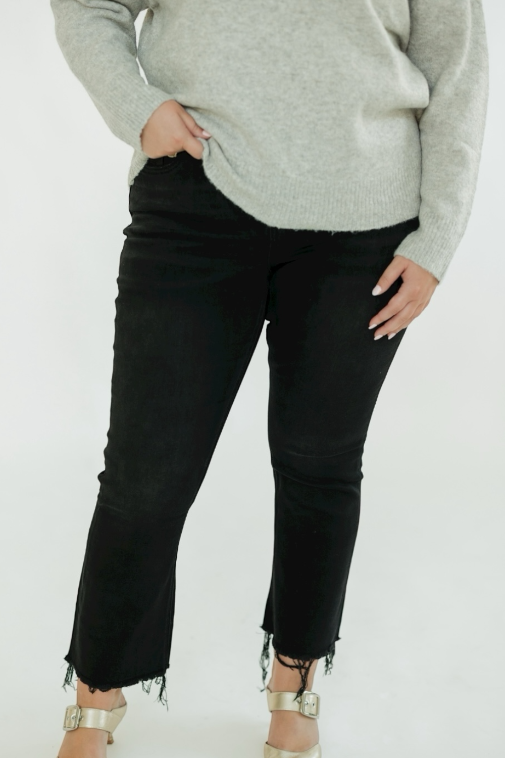 Black Mid Rise Crop Flare Jeans (0-22)