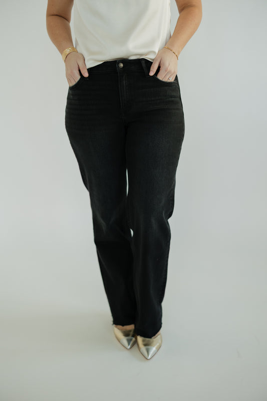 Smooth Black High Rise Slim Wide Leg Jean by Flying Monkey