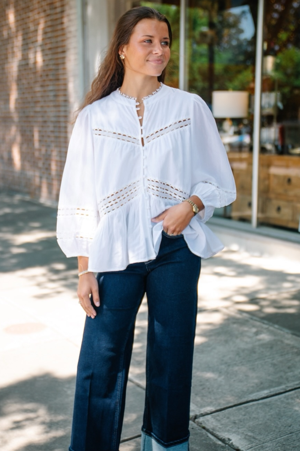Lesley White Lace Detail Button Down Top (XS-XL)