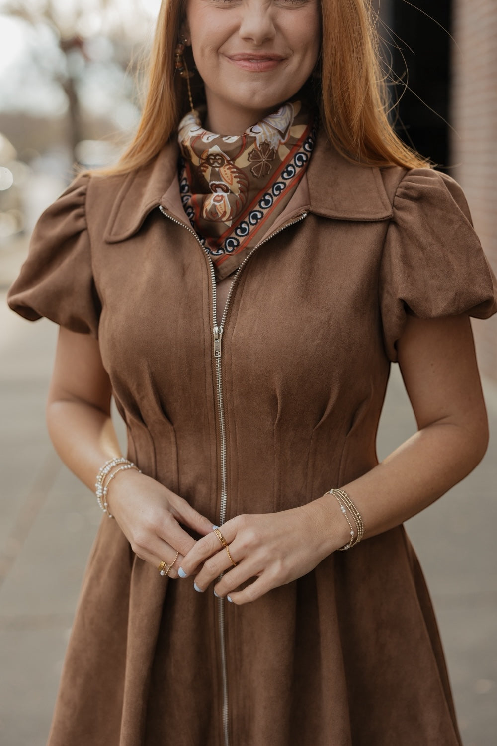 Stella Brown Suede Zip Front Dress