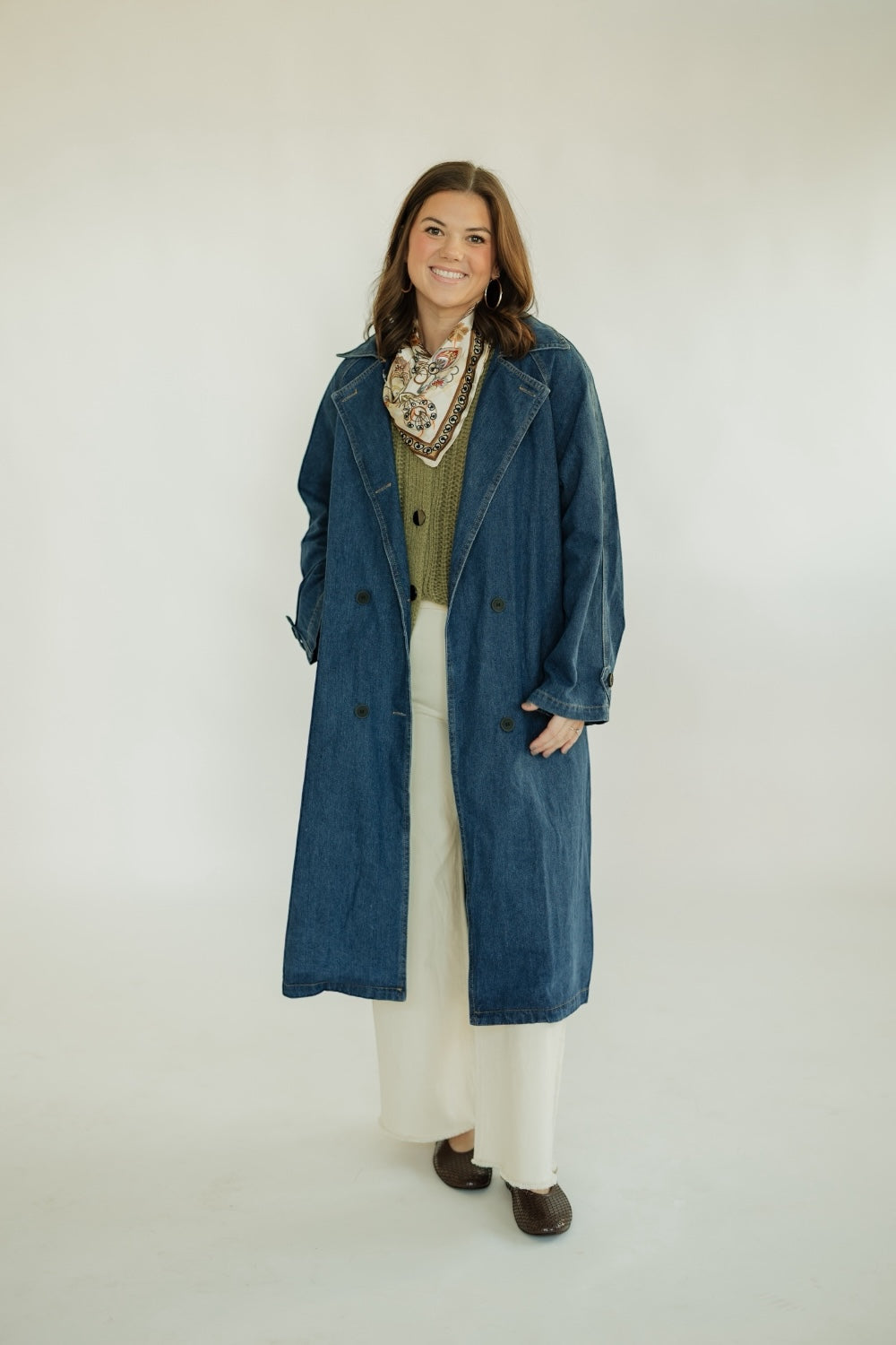 Denim Double Pocket Trench Coat
