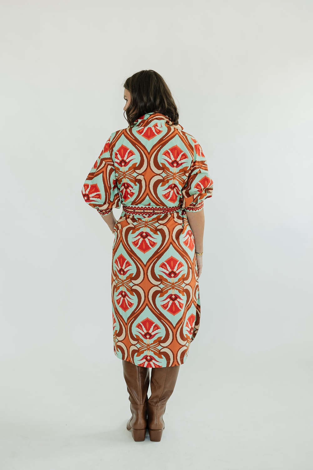 Olivia Geo Mint Shirt Midi Dress (XS-XL)