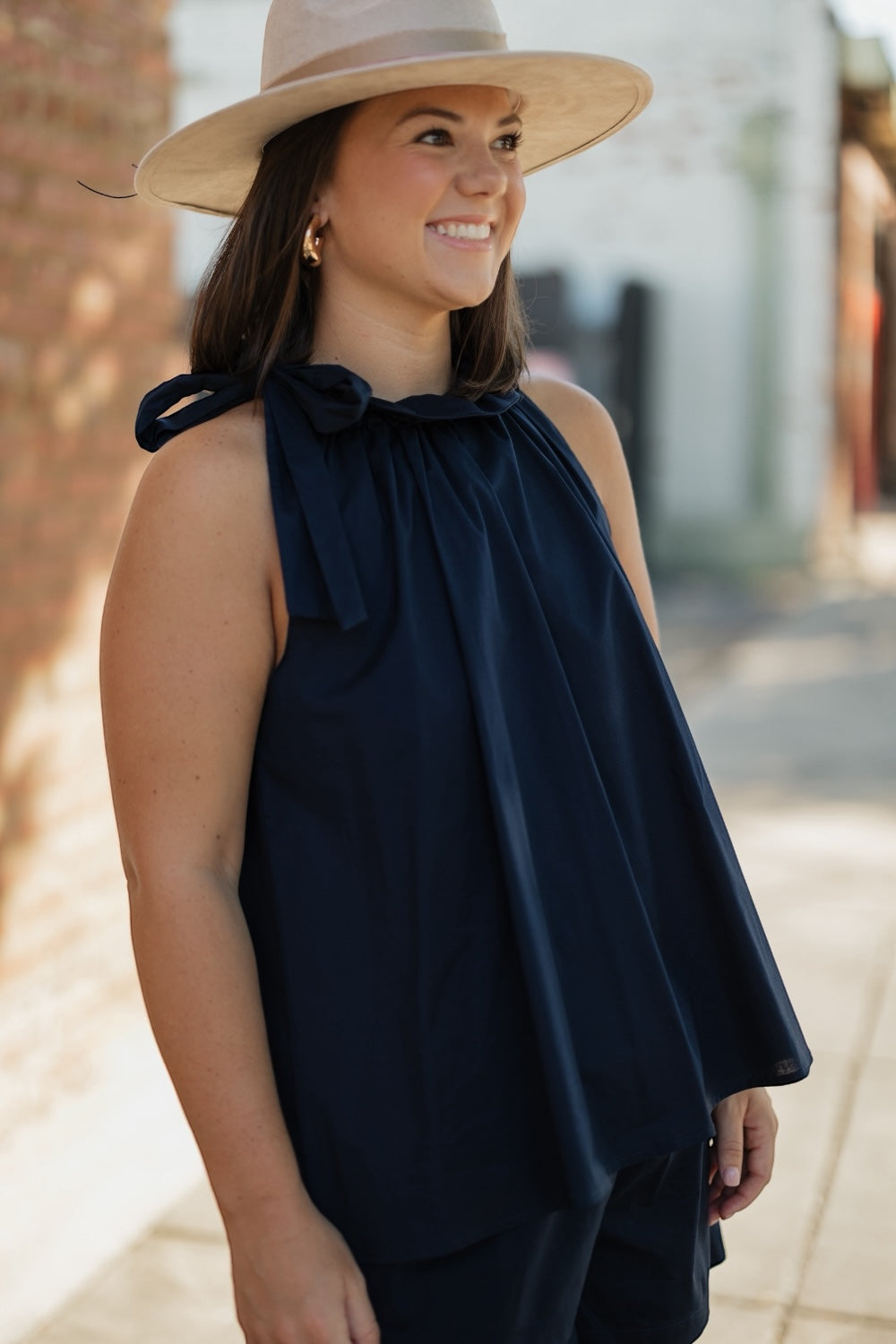 Bridget Navy Tie Neck Tank (S-3XL)