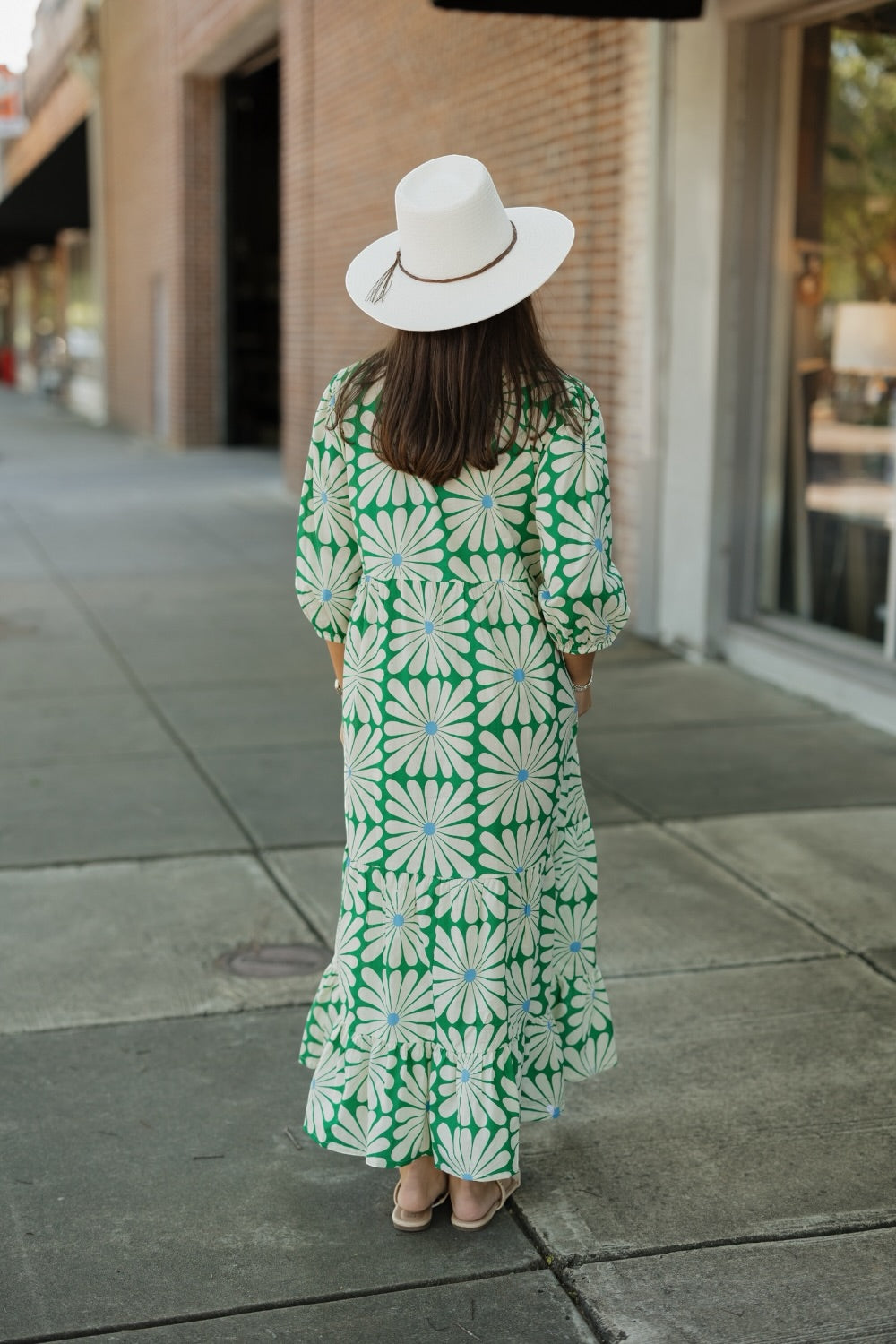 Olive Flower Green Print Midi Dress