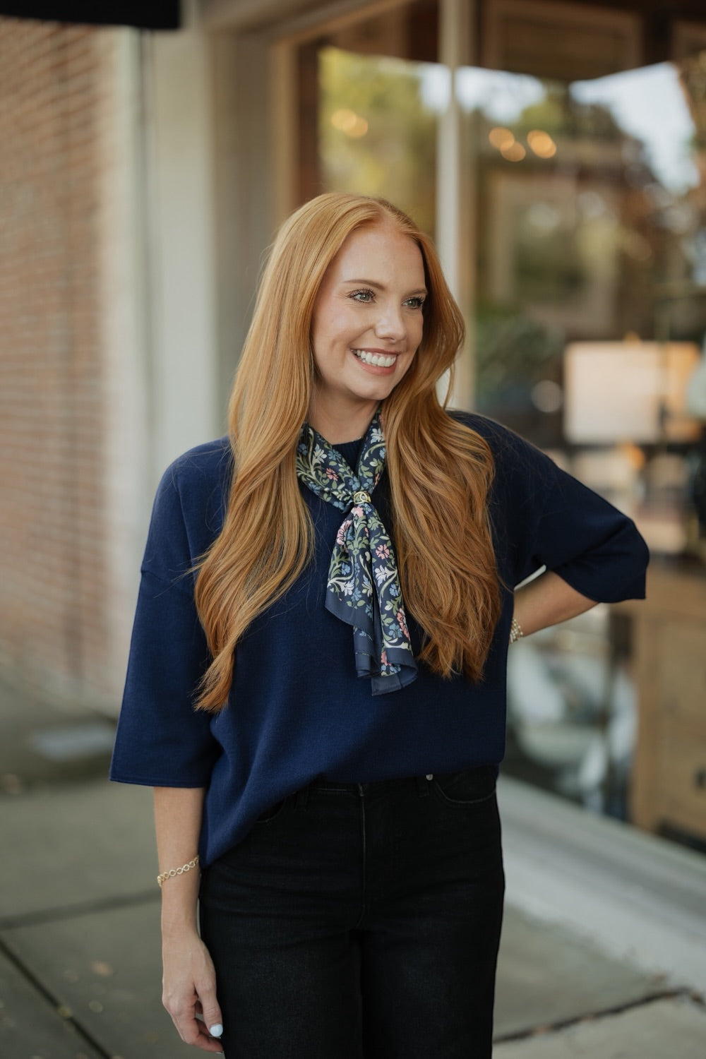 Navy Oversized Short Sleeve Knit Sweater