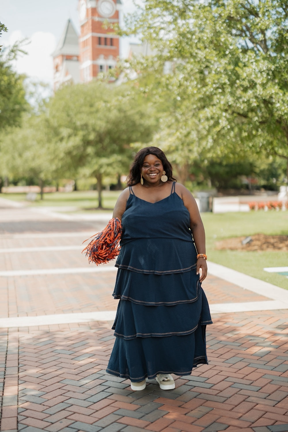 Marlee Navy Contrast Stitch Tiered Maxi Skirt (XS-3XL)