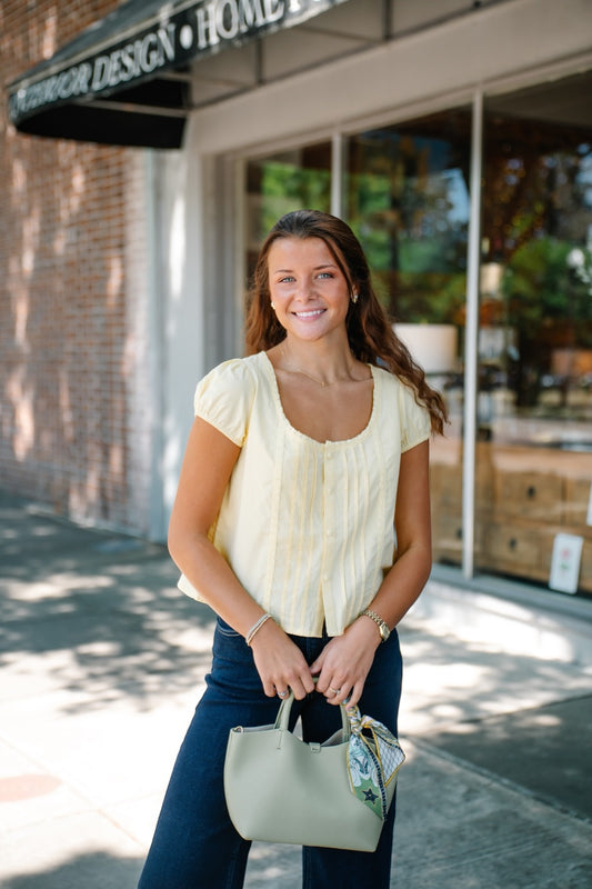 Sara Butter Yellow Front Pleat Button Up Top (XS-3XL)