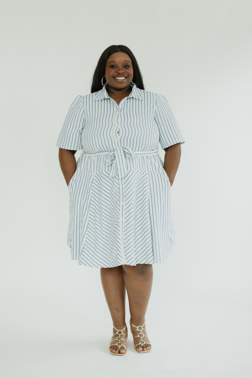 Barb Striped Button Down Mini Dress (S-2XL)