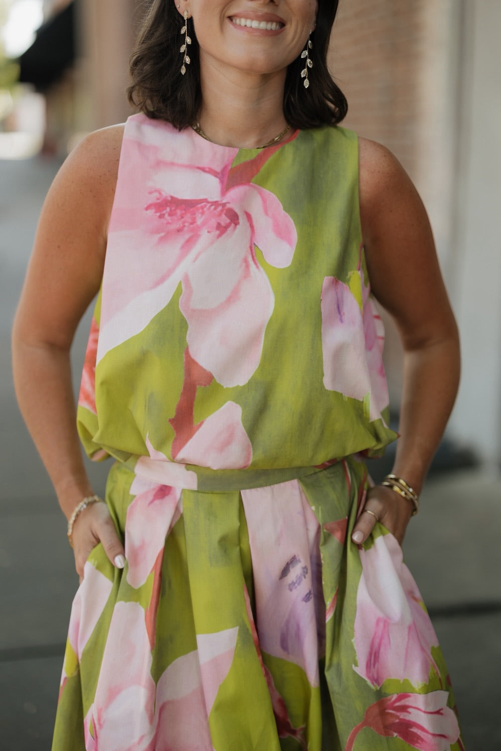 Anne Lime Floral Bubble Hem Top